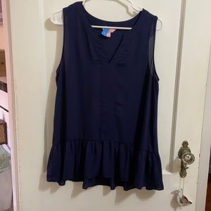 Lilly Pulitzer Dark Blue Peplum Top - Sz M EUC